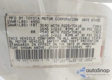 2000 Lexus Rx 300 from USA, damaged, VIN JT6HF10U7Y0163645